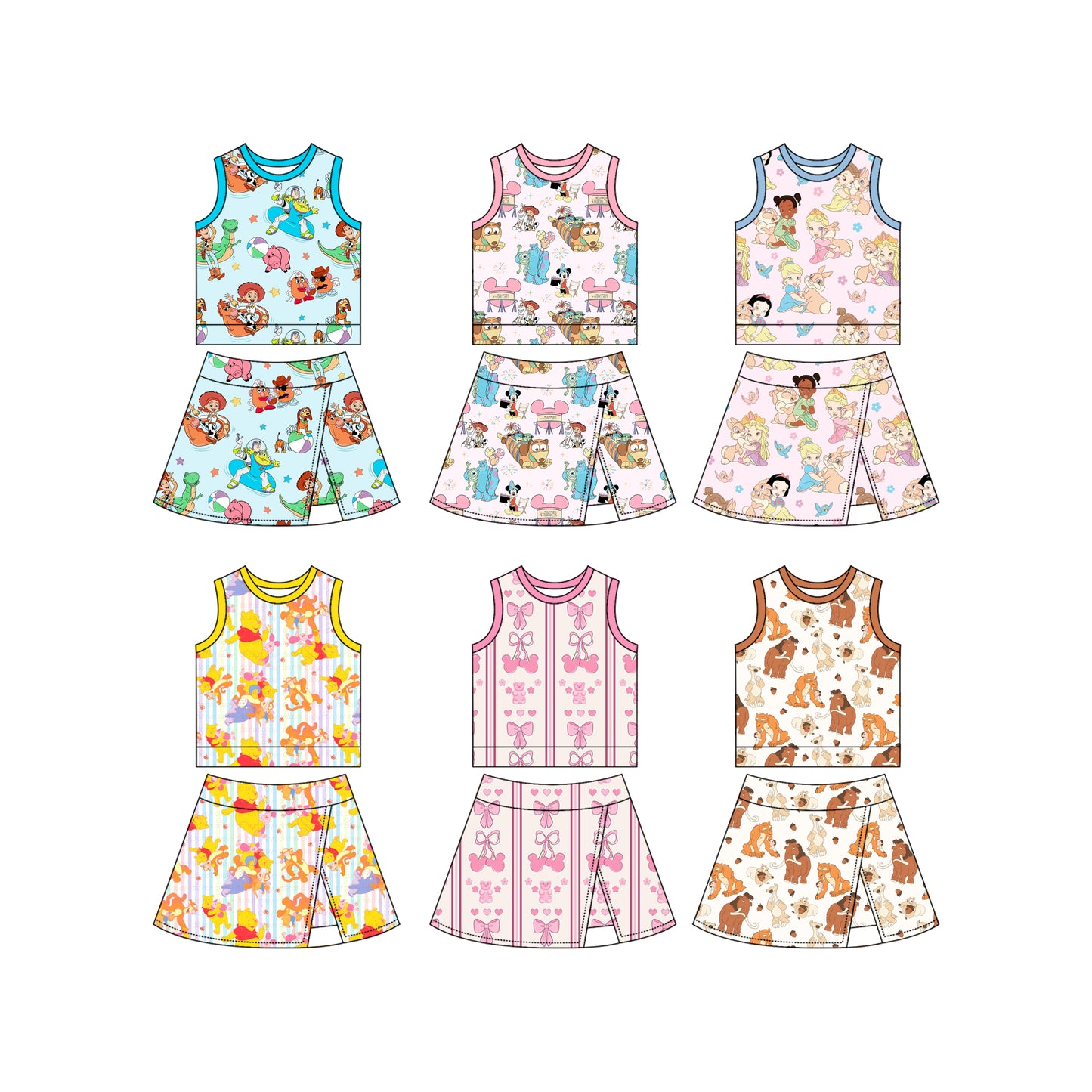 4.2 custom each style moq 5eta 4-6week Sibling Sister baby girls clothes Short sleeve yoga skirts sets dress 1 and dress 6 match family design