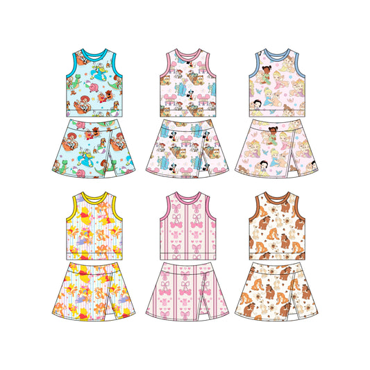 4.2 custom each style moq 5eta 4-6week Sibling Sister baby girls clothes Short sleeve yoga skirts sets dress 1 and dress 6 match family design