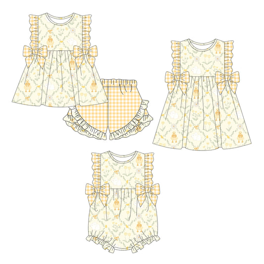 26.1.5 custom each style moq 5 eta 6-8week Sibling Sister baby short sleeve shorts sets and romper and dress match design