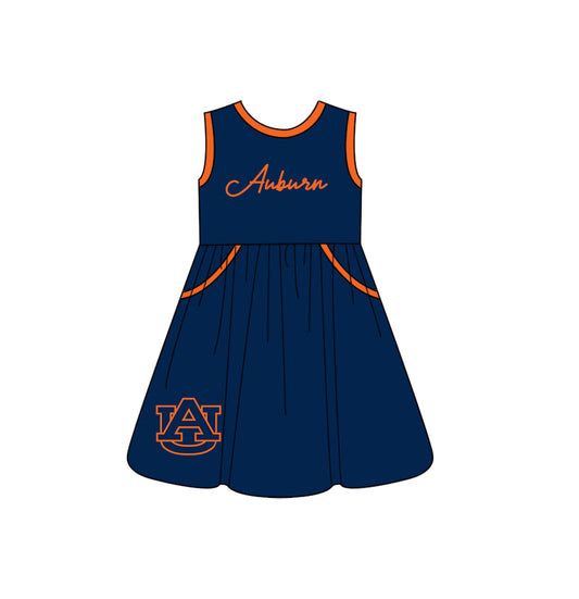 Custom moq 5 each style eta 6-8weeks baby girl clothes team navy blue sleeveless dress-25.10.14