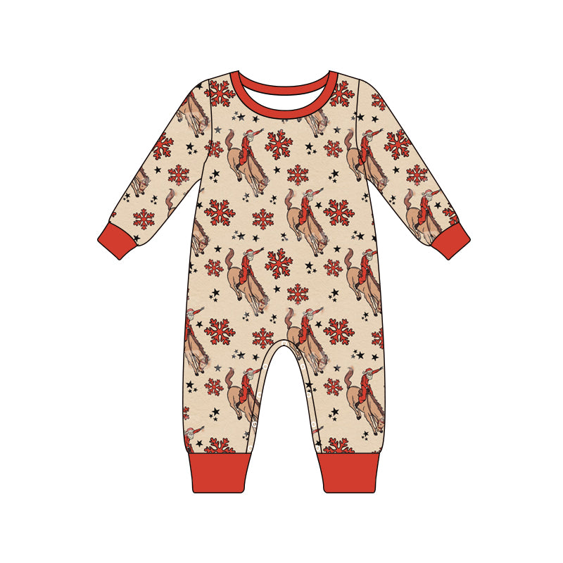 5.22custom each style moq 5eta 4-5week Sibling Sister Western Christmas style Santa Claus riding a horse print red boys outfits and baby romper match family design