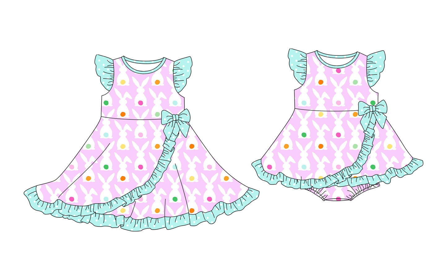 25.10.20 custom each style moq 5 eta 6-8week Sibling Sisters bunny baby girl short sleeve dress and romper match family design