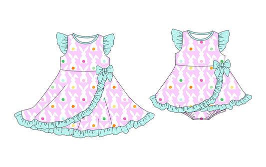25.10.20 custom each style moq 5 eta 6-8week Sibling Sisters bunny baby girl short sleeve dress and romper match family design