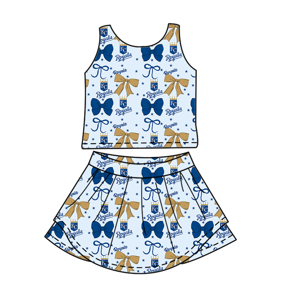 Custom moq 5 mix size milk silk summer teams baby girls clothes team blue bow sleeveless skirts sets and dress 1 and dress 2 and top-25.6.21