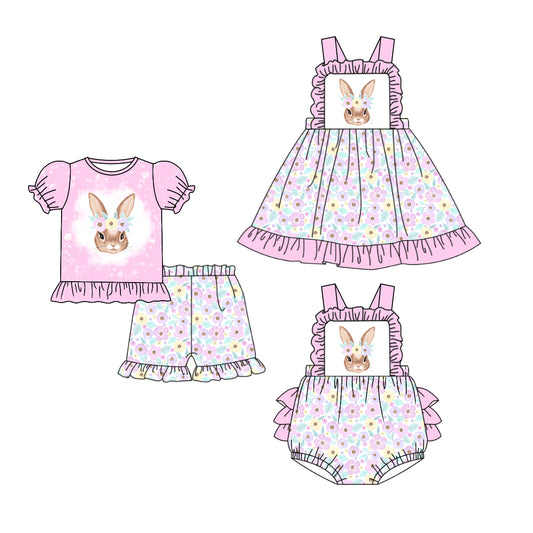 11.21 custom each style moq 5eta 4-6week Sibling Sister easter floral baby girl short sleeve shorts sets and dress and rompers match family design