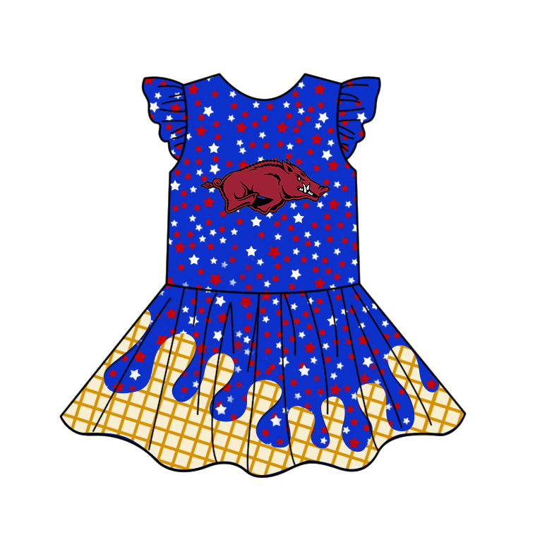 Custom summer teams baby girls clothes team blue hooded long sleeve tops and dress and skirts and shorts 1 and shorts 2-25.5.8