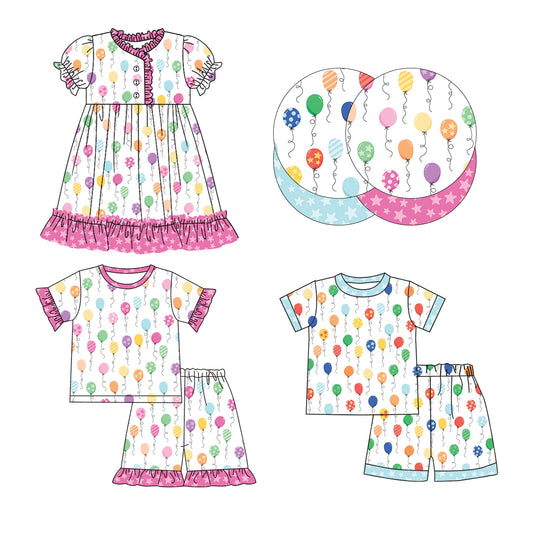 12.11 custom each style moq 5eta 4-6week Sibling Sister balloon baby girl short sleeve shorts girls sets 1 and boy sets and dress match design