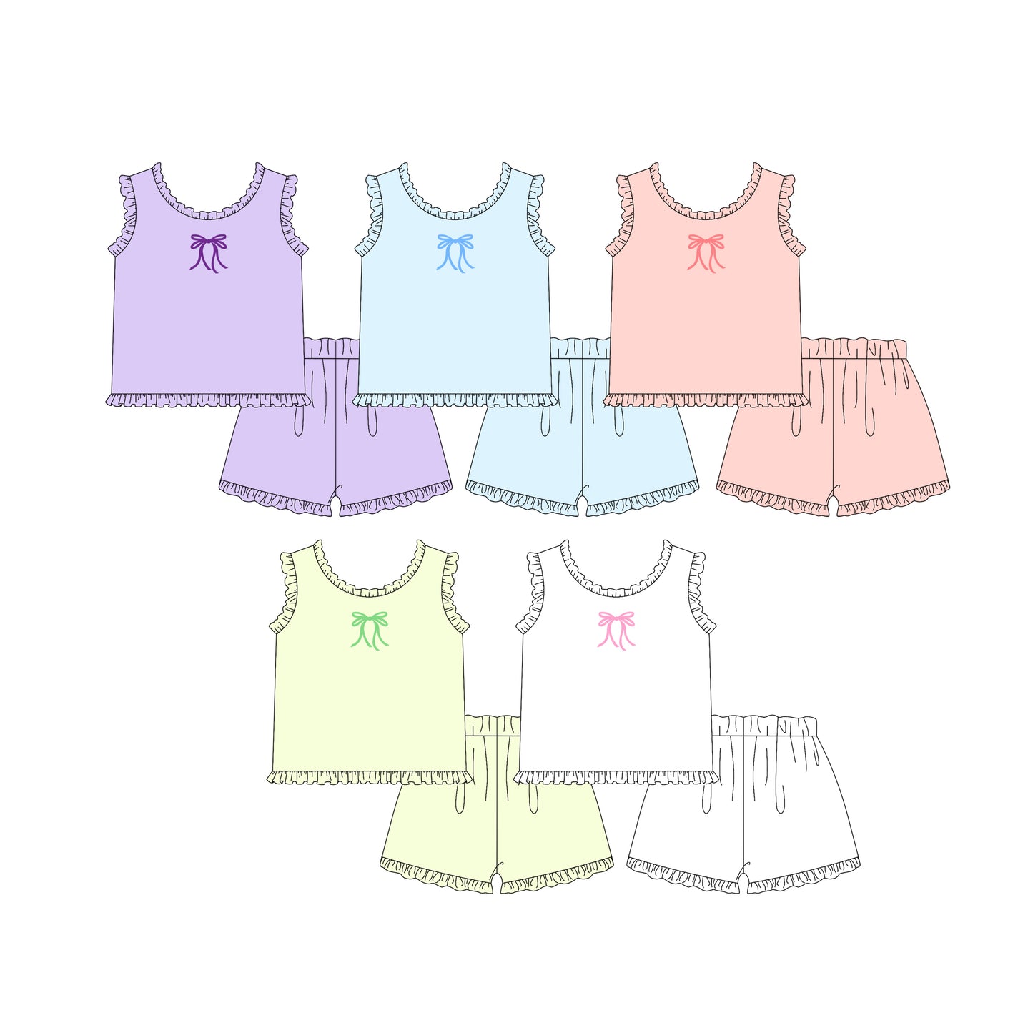 3.19 Custom moq 5 mix size Sibling Kids Bow Sleeveless Top And Shorts Set Summer Outfit