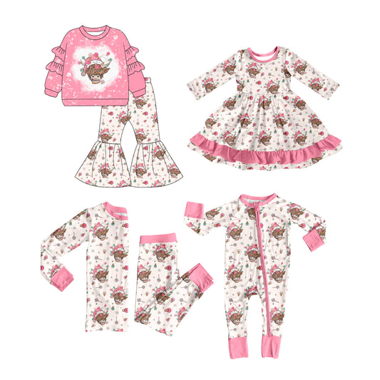 25.7.9 custom each style moq 5 eta 4-6week Sibling Sisters Christmas pink baby girl long sleeve pants sets 1 and sets 2 and romper and dress match family design