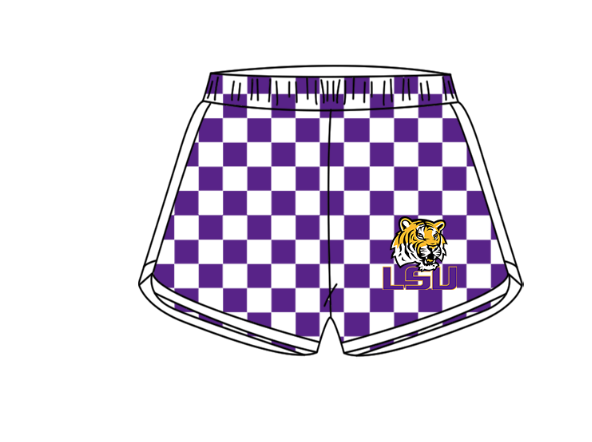 Custom moq 5 mix size milk silk summer teams Boy's Purple Short Sleeved Top Plaid Shorts Set Girl's Short-Sleeved Set with Matching Swimsuits Adult Shorts