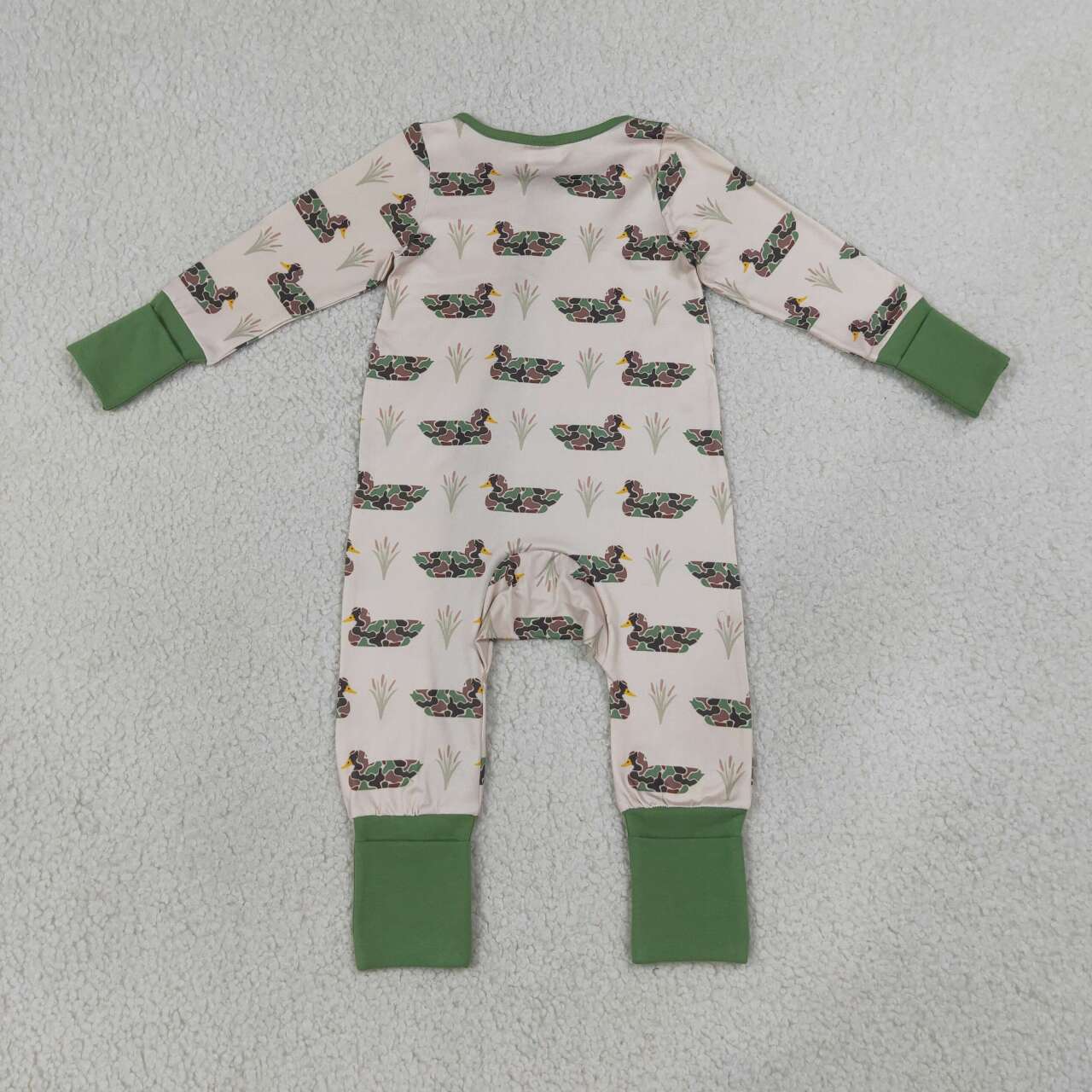 NEW RTS NO MOQ milk silk LR3117 Baby Boys Camouflage Duck Long Sleeve Two Way Zipper Convertible Rompers