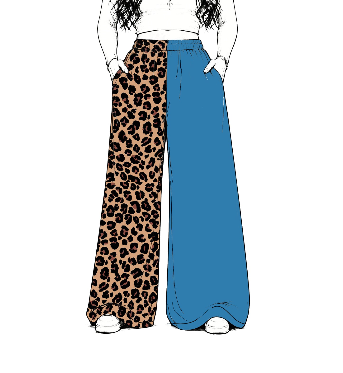 custom moq 5 mix size Baby Kids Blue Leopard Patchwork Print Team Flare Pants Casual Bottom