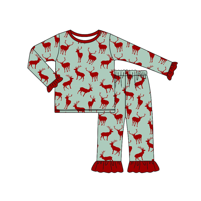 7.10 custom each style moq 5eta 4-6week Sibling Sister deer baby girls sets and rompers match family design