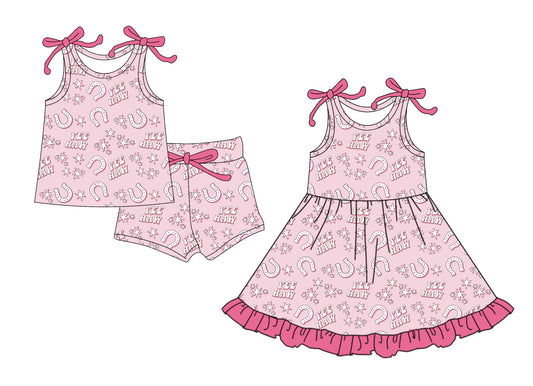 25.12.20 custom each style moq 5 eta 6-8week Sibling Sister baby short sleeve shorts sets and dress match design