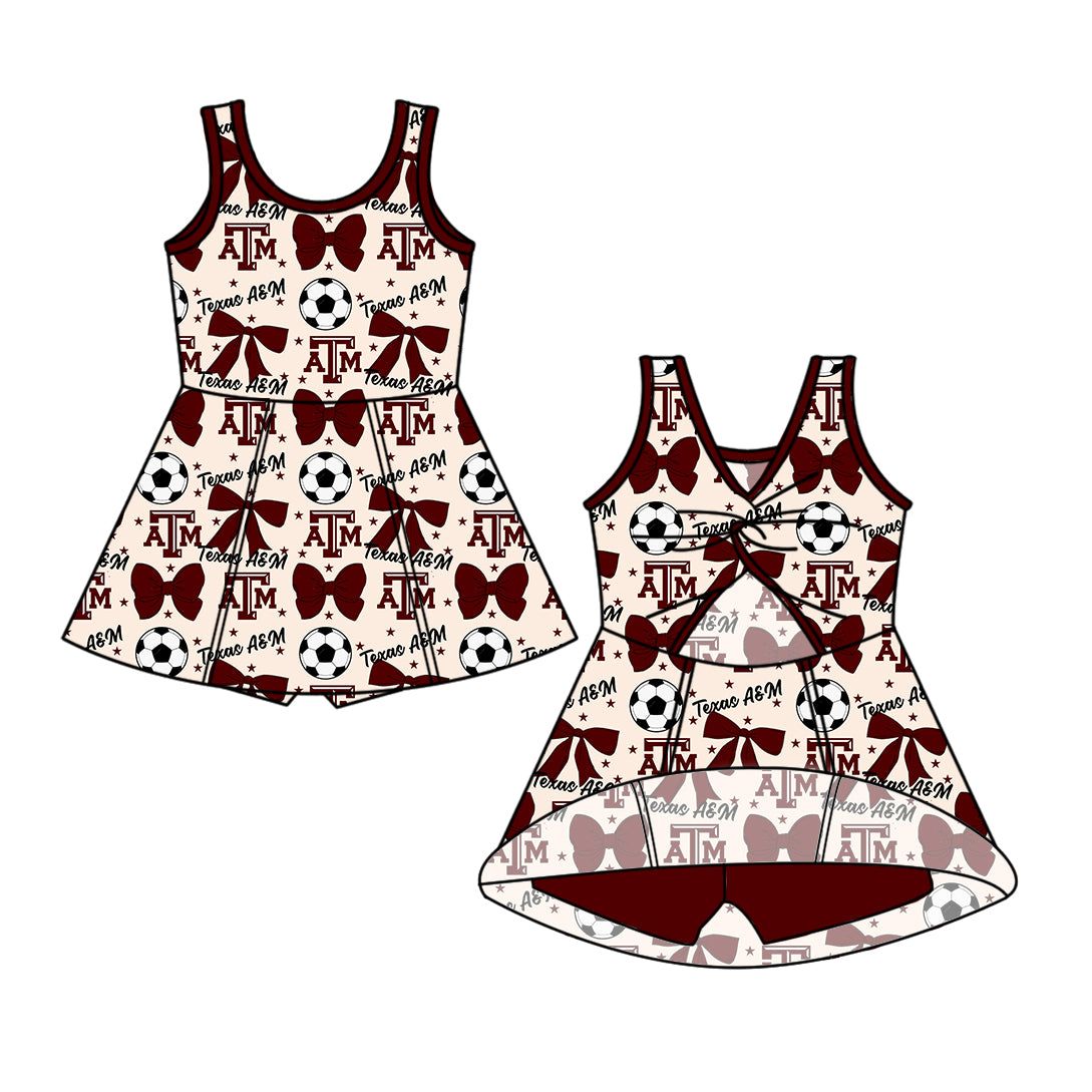 Custom moq 5 each style summer teams baby girls clothes team bow brick red long sleeve hooded pants sets and dress 1 and dress 2 and romper-25.6.14