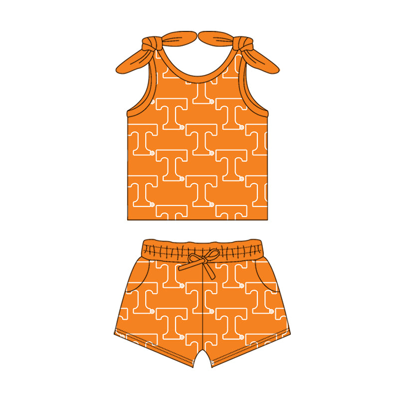 Custom moq 5 mix size milk silk summer teams baby girls clothes team orange sleeveless shorts sets and skirts sets and dress and jumpsuit-25.7.15