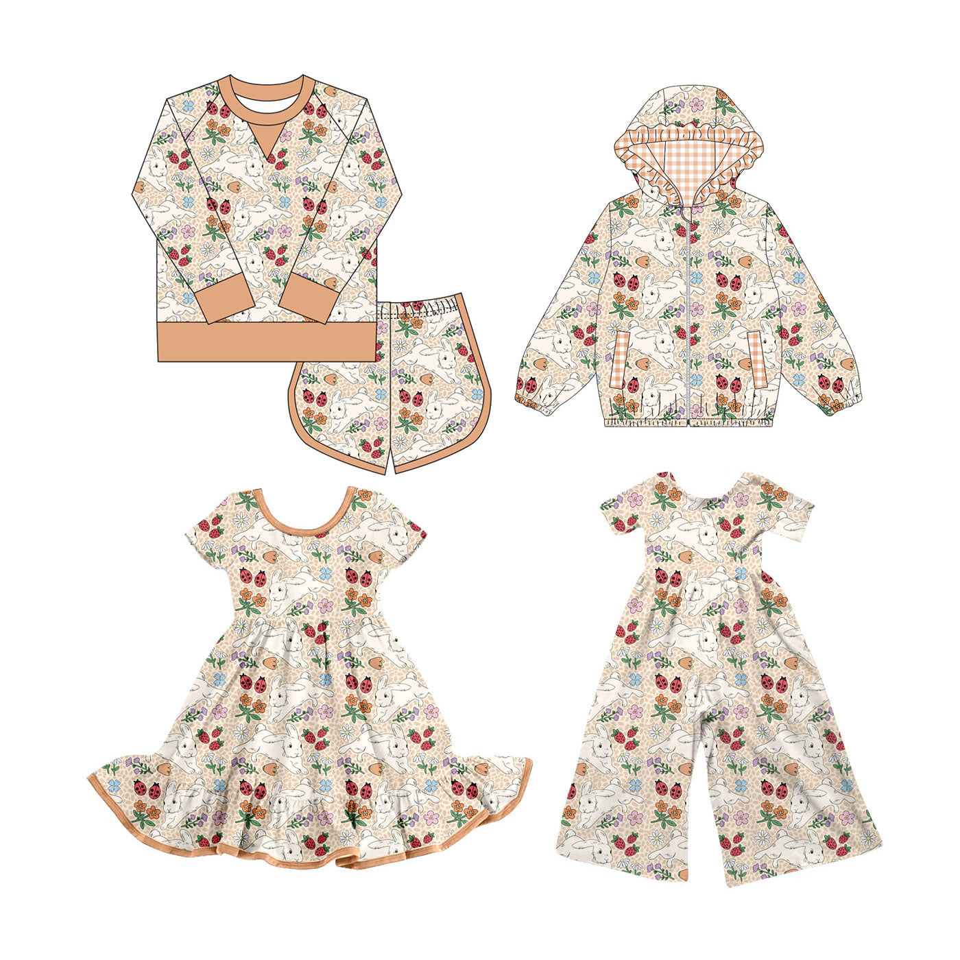 25.9.30 custom each style moq 8 eta 6-8week Sibling Sisters bunny baby girl long sleeve shorts sets and dress and jumpsuit and top match family design