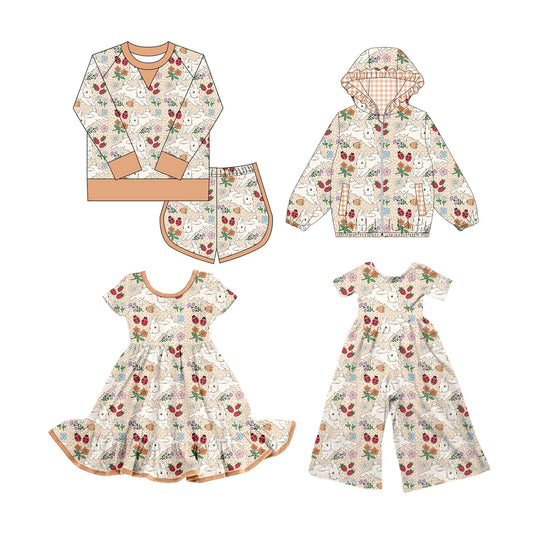 25.9.30 custom each style moq 8 eta 6-8week Sibling Sisters bunny baby girl long sleeve shorts sets and dress and jumpsuit and top match family design