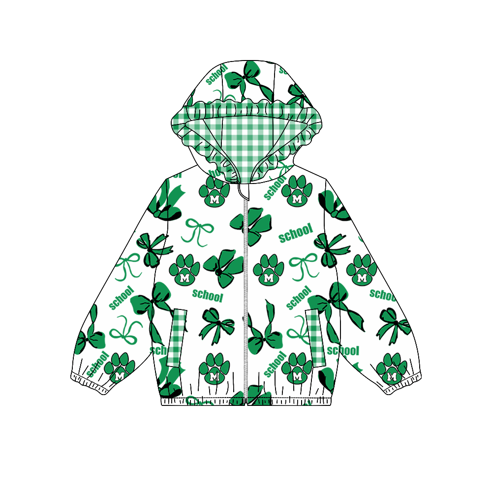 custom moq 5 mix size MSD072903 Baby Girls Bow Print Long Sleeve Zipper Hooded Team Jacket Top