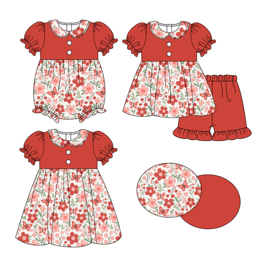 25.10.28 custom each style moq 5 eta 6-8week Sibling Sister floral baby short sleeve shorts sets and romper and dress match design