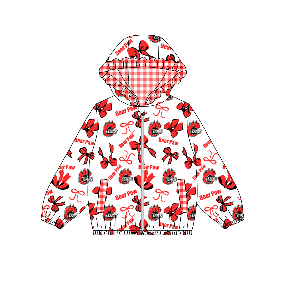 custom moq 5 mix size MSD072703 Baby Girls Bow Print White Long Sleeve Zip Hooded Team Jacket Top
