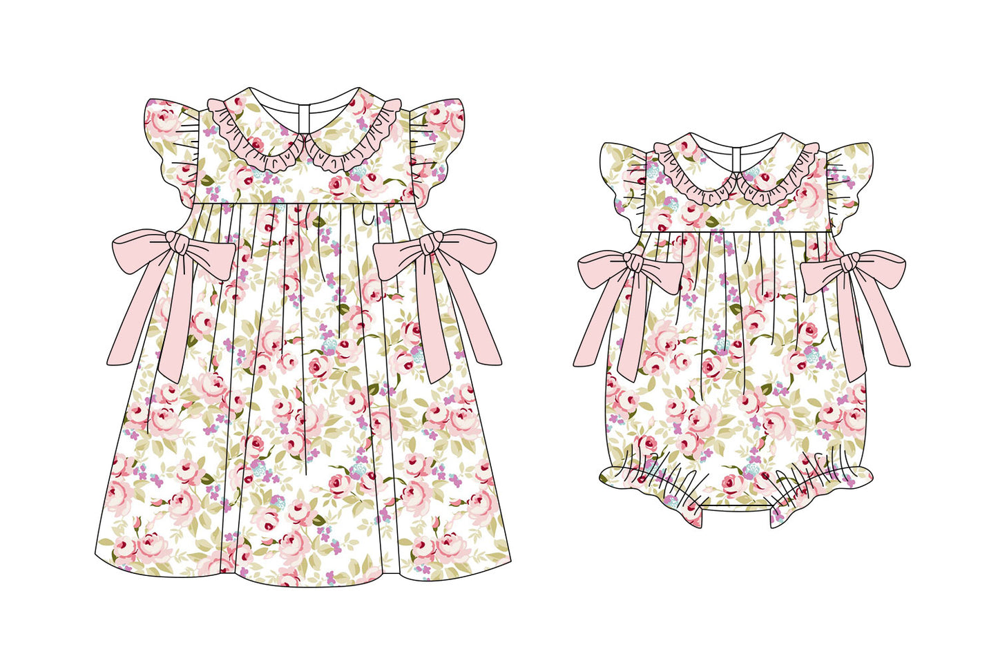 25.11.6 custom each style moq 5 eta 6-8week Sibling Sister floral baby short sleeve romper and dress match design