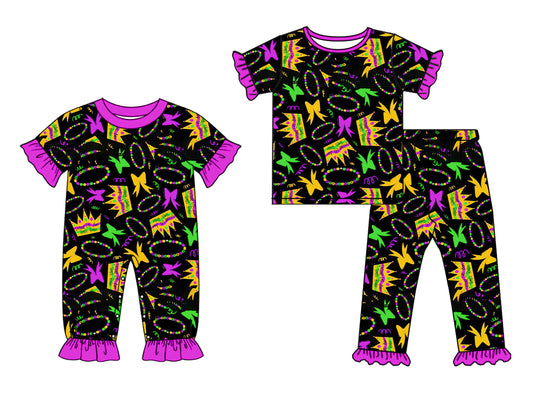 25.10.1 custom each style moq 8 eta 6-8week Sibling Sisters mardi gras baby girl clothes short sleeve pants sets and romper match family design