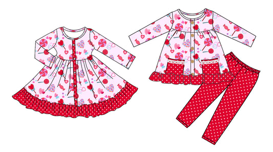 25.9.4 custom each style moq 5eta 4-6week Sibling Sisters love candy baby girl long sleeve pants sets and dress match family design
