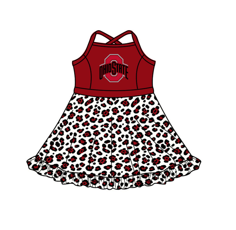 Custom moq 5 mix size summer teams Baby Girls Strap Leopard Print Yoga Active Skort Dress