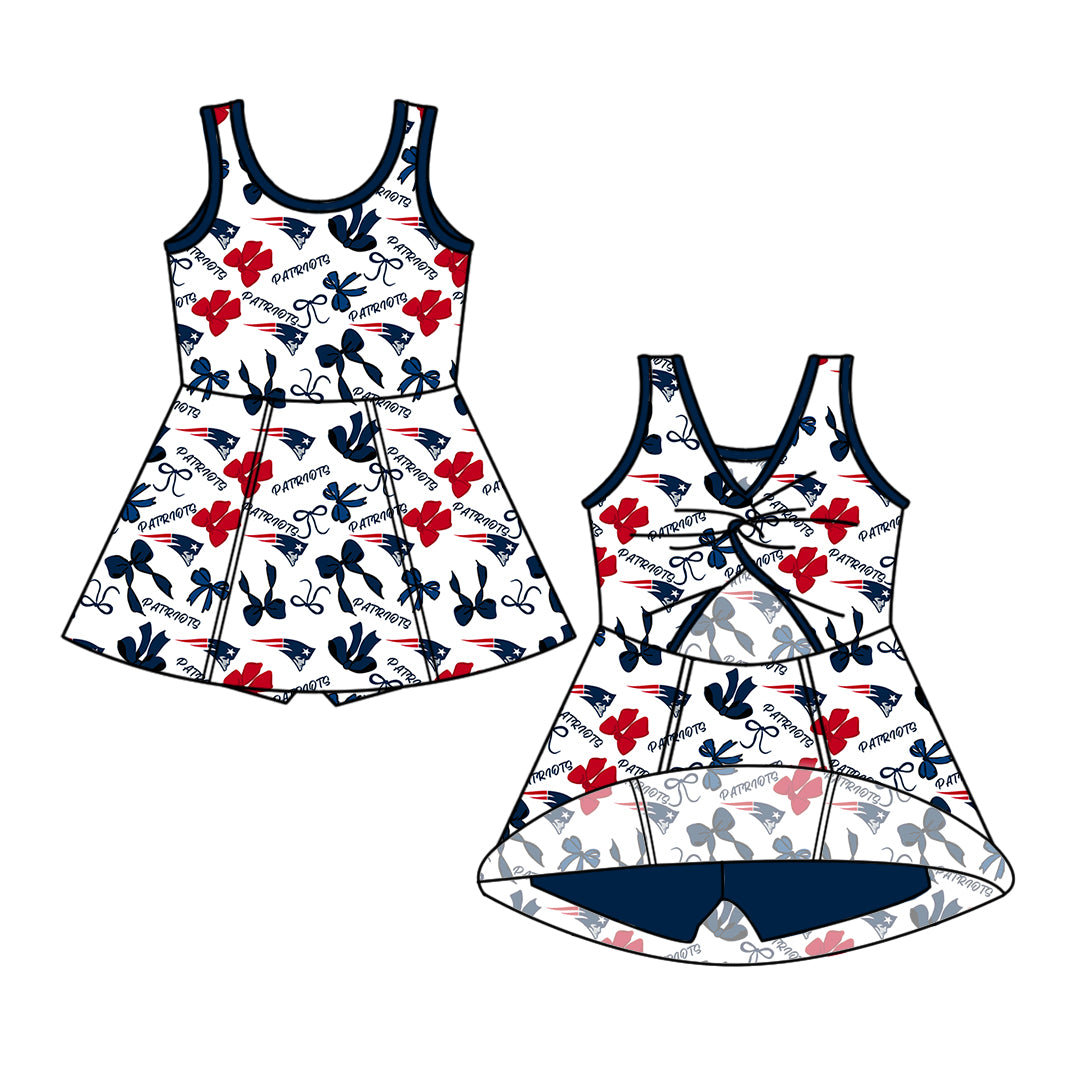 Custom moq 5 mix sizes summer teams baby girls clothes team blue short sleeve skirts shorts sets 1 and skirts sets 2 and dress 1 and dress 2 and dress 3 and dress 4-25.6.4