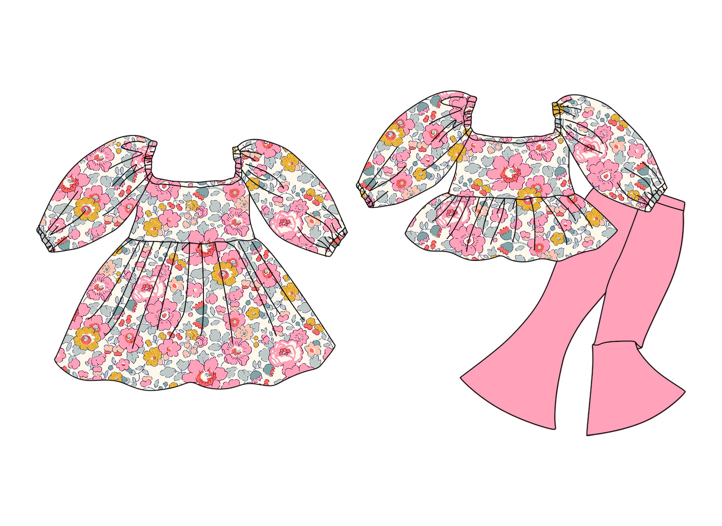 25.12.10 custom each style moq 5 eta 6-8week Sibling Siste floral baby short sleeve pants sets and dress match design
