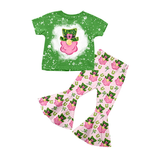 10.12 custom each style moq 5eta 4-6week baby girls clothes Four Leaf Clover green short sleeve pants sets