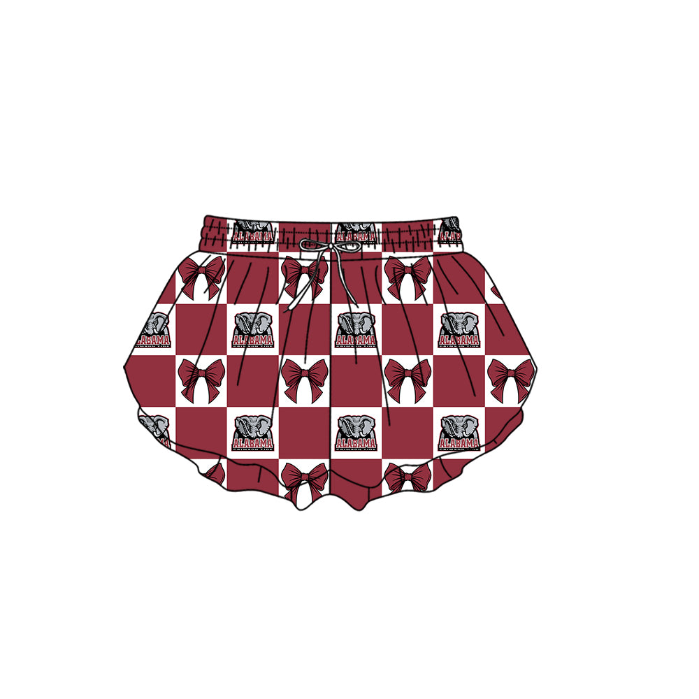 Custom moq 3 or 5 mix size milk silk summer teams baby girl clothes bow dark red summer shorts-26.1.17