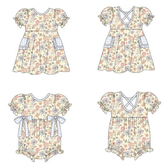 25.10.13 custom each style moq 5 eta 6-8week Sibling Sisters floral baby girl short sleeve dress and romper match family design
