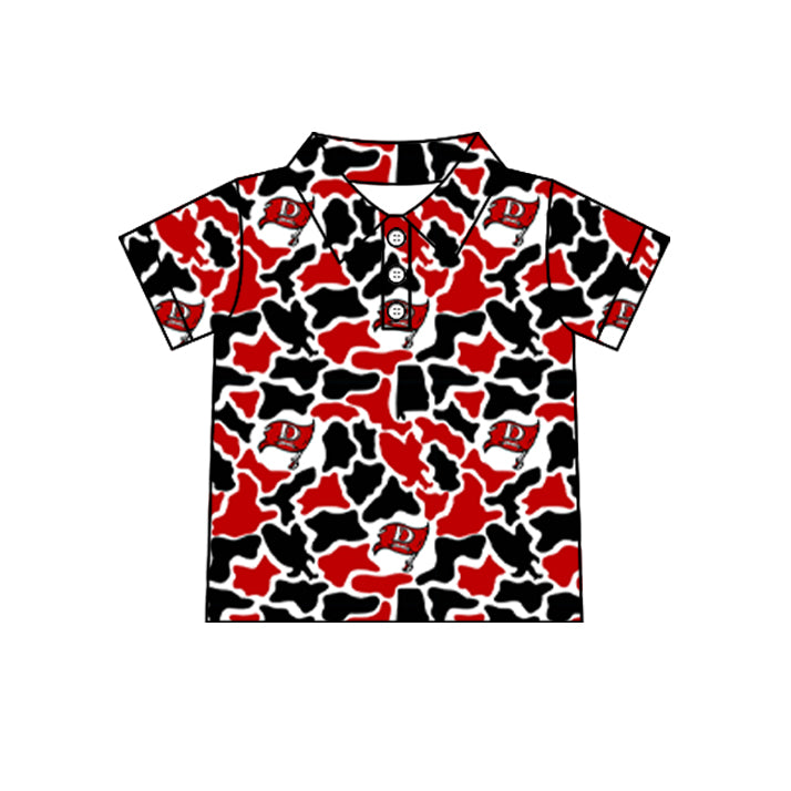 Custom moq 5 mix size summer teams Baby Boys Summer Camo Print Button Short Sleeve Polo Top