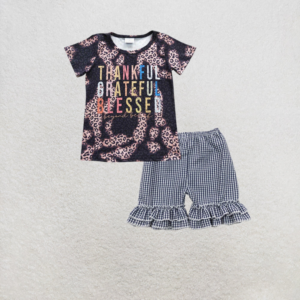 RTS NO MOQ GT0193+SS0068 Baby Girls Thankful Short Sleeve Shirts Tops Set