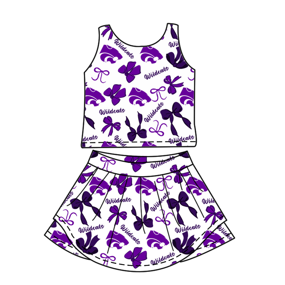 Custom moq 5 mix size milk silk summer teams Baby Girls Purple Black Bow Vest Top Skirt Shorts Sets Sleeveless Knee Length Dresses Yoga Shorts Yoga Active Outfit