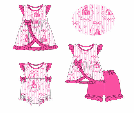 3.8 custom each style moq 5eta 4-6week Sibling Sisters floral baby girl short sleeve shorts sets and dress and rompers match family design