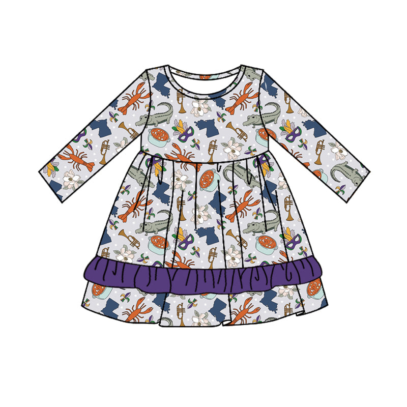 7.22 custom each style moq 5eta 4-6week Sibling Sister mari gras crayfish blue baby girls sets and dress and rompers match family design