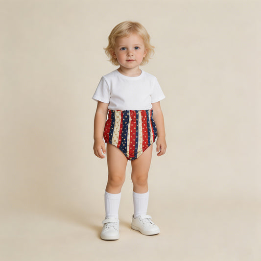 RTS NO MOQ milk silk SS0313 Baby Girls 4th Of July Stars Stripe Elastic Bottoms Bummies