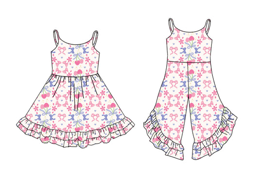 25.12.27 custom each style moq 5 eta 6-8week Sibling Sister bow love baby short sleeve dress and jumpsuit match design