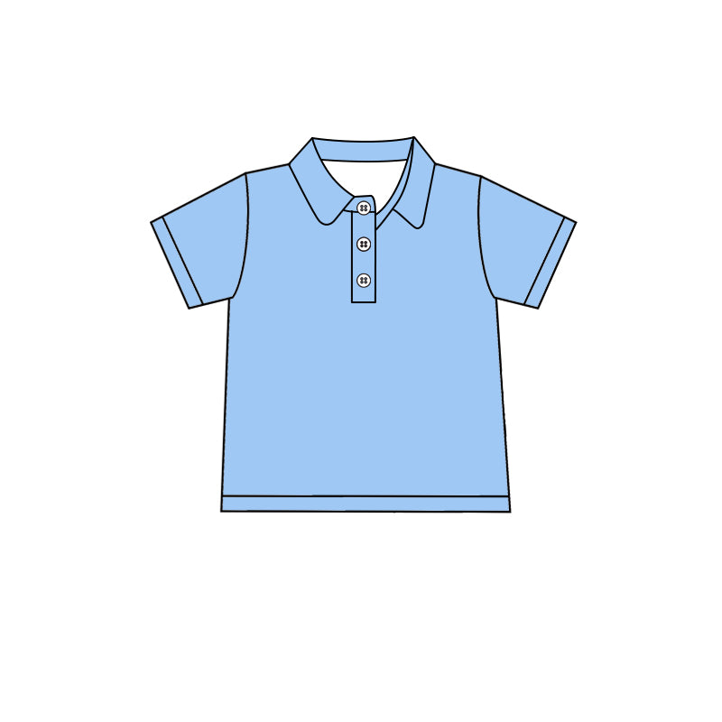Custom moq 5 boys Blank Cotton short-sleeved polo shirt Light Blue Short-Sleeve Polo Shirt