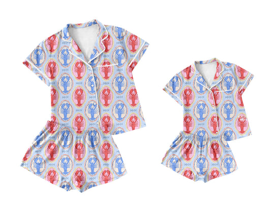 11.22 custom each style moq 5eta 4-6week Sibling Sister crayfish baby boys short sleeve shorts sets and adult sets match design