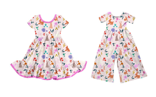 25.9.25 custom each style moq 8 eta 6-8week Sibling Sisters bunny floral baby girl long sleeve dress and jumpsuit match family design