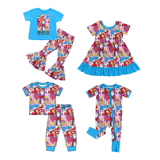 11.29 custom each style moq 5eta 4-6week Sibling Sister dr seuss baby girl sets and set 2 and dress and rompers match family design