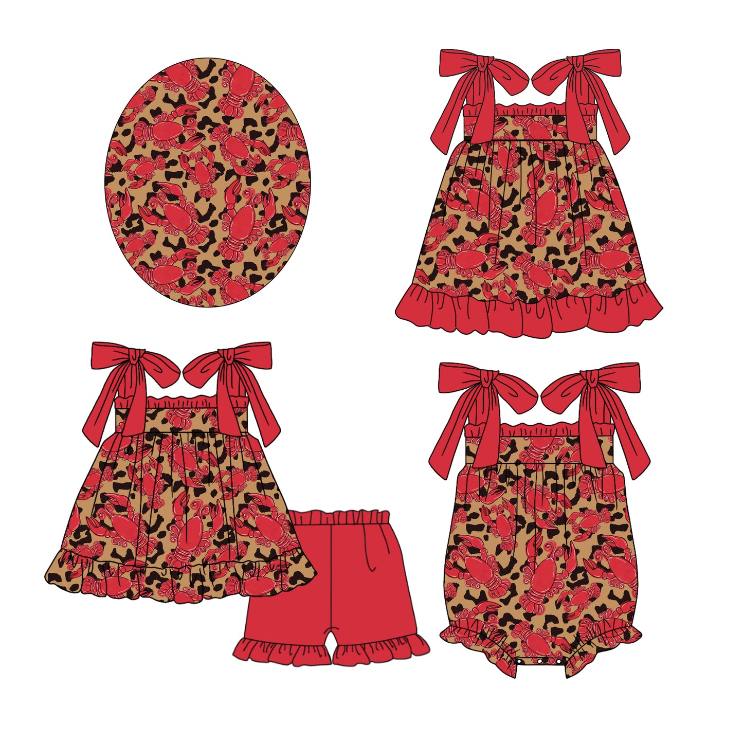 11.28 custom each style moq 5eta 4-6week Sibling Sister leopard crayfish baby girl short sleeve shorts sets and dress and rompers match family design