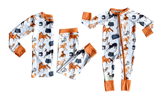 25.7.19 custom each style moq 5eta 4-6week Sibling Sister horse baby boy long sleeve pants sets and rompers match family design