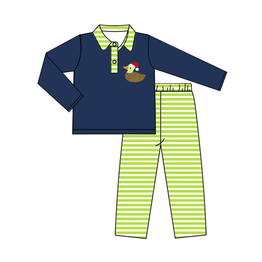 6.1 custom each style moq 5eta 4-6week Sibling Sister christmas duck navy blue boys outfits and baby romper match family design