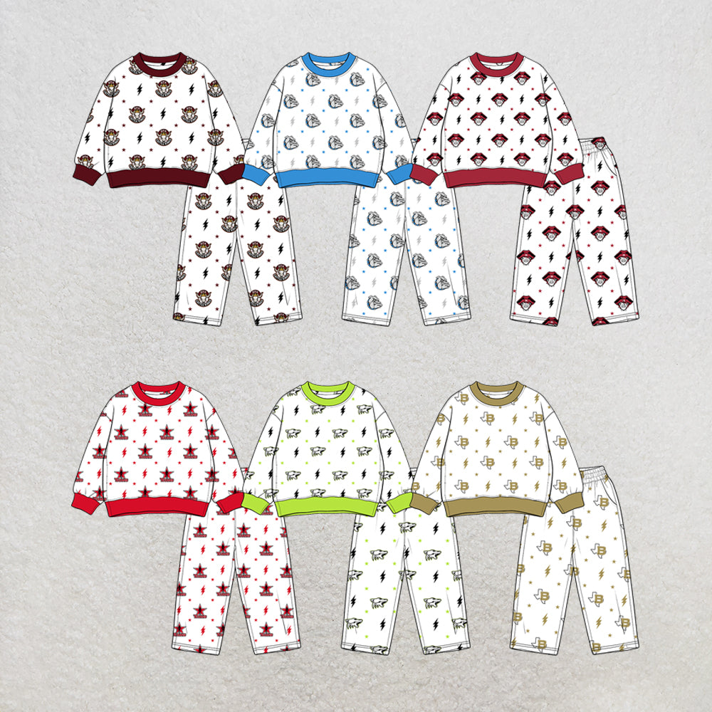 custom moq 5 mix size MSD070809 Baby Kids White Long Sleeve Tops Long Pants Team Casual  Clothes Set