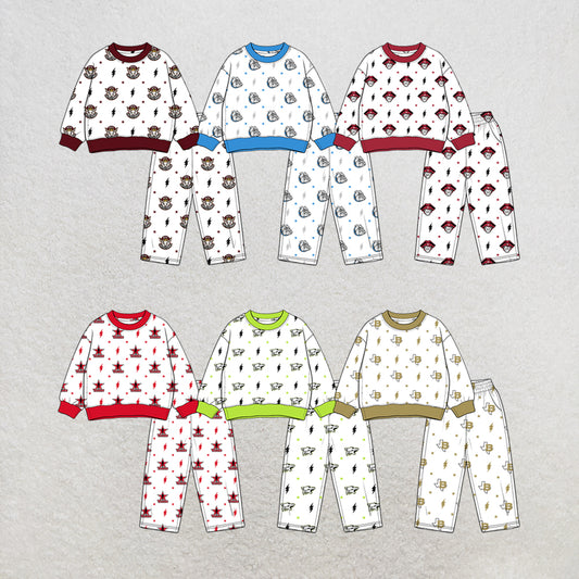 custom moq 5 mix size MSD070809 Baby Kids White Long Sleeve Tops Long Pants Team Casual  Clothes Set